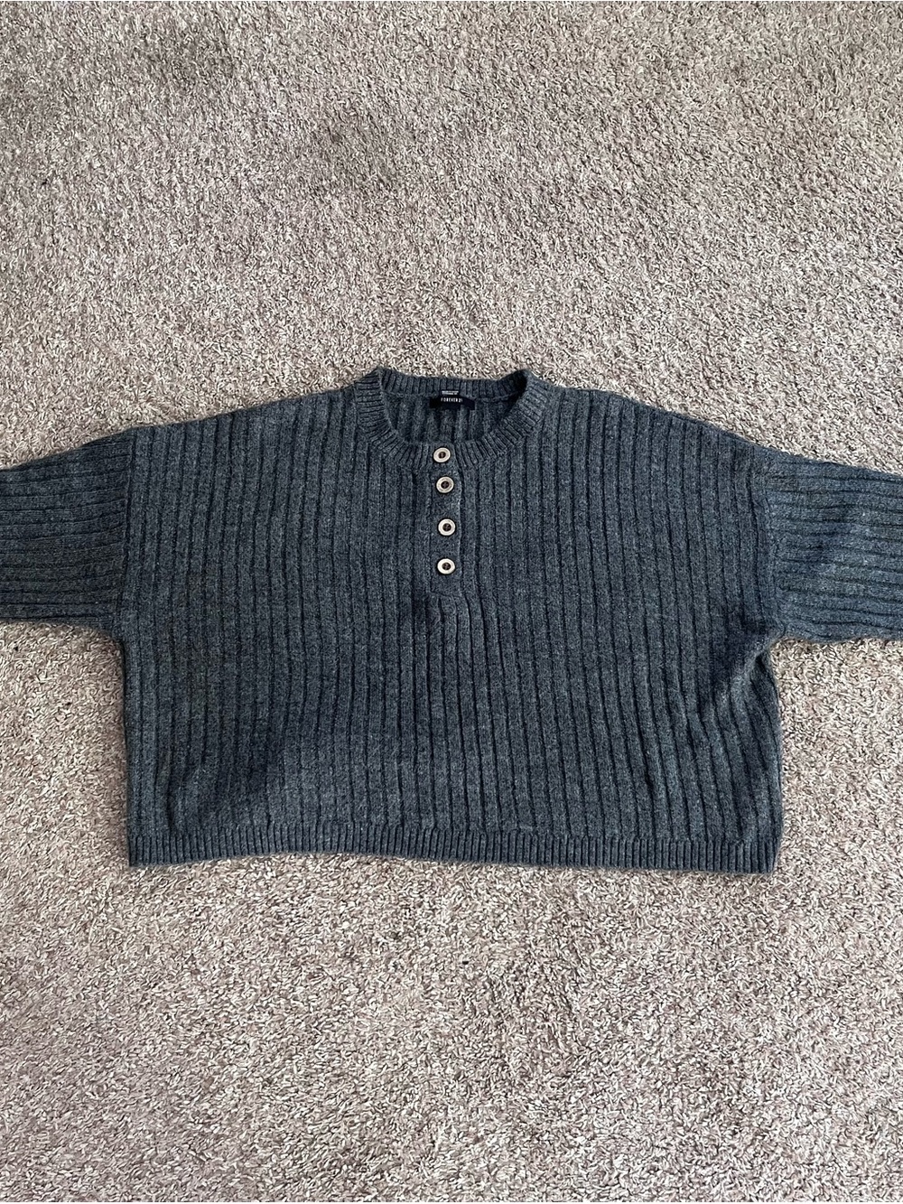 Forever 21 Dark Gray Ribbed Henley Crewneck Sweater